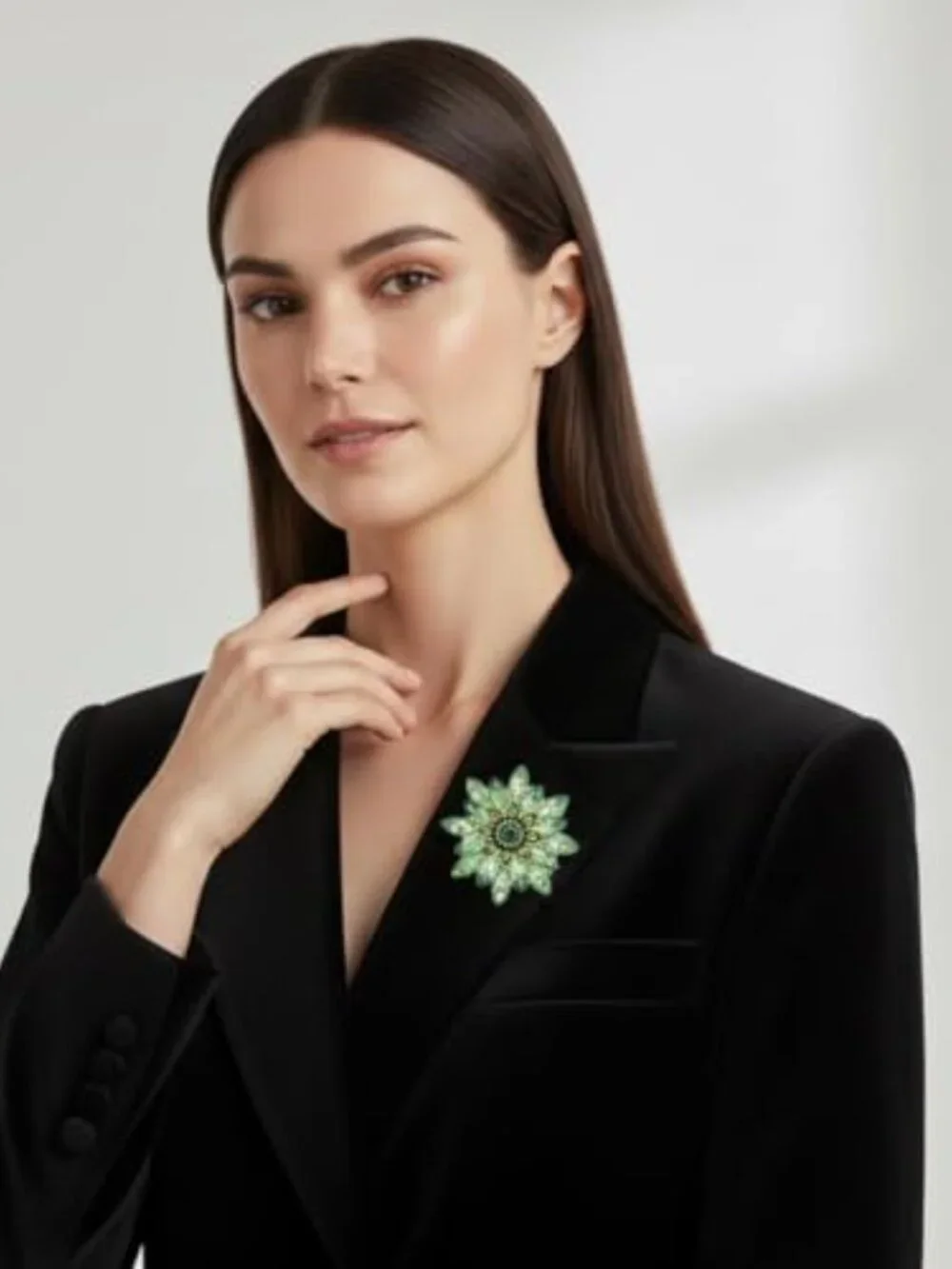 New -‎ Large Crystal Flower Brooch Pin for Women, Green Rhinestone Floral Lapel